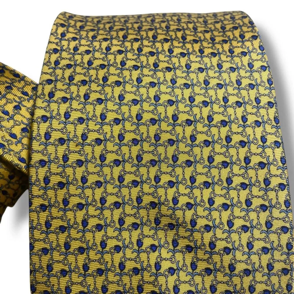 Barindelli & Trezzi 100% Silk Tie Necktie For Men Made in Italy Yellow Blue